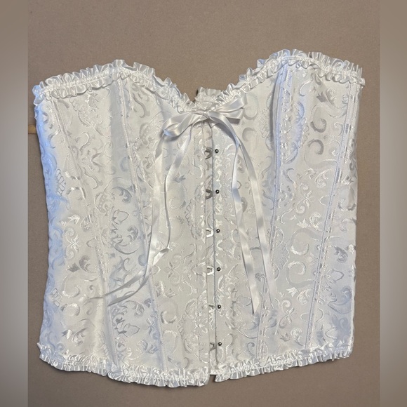 Elegant White Jacquard Lace-Up Corset - Picture 2 of 8